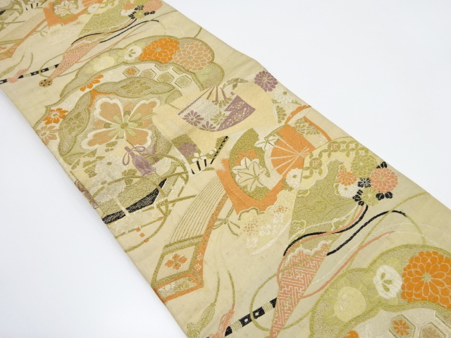 アンティーク　古楽器に花模様織り出し丸帯(材料)